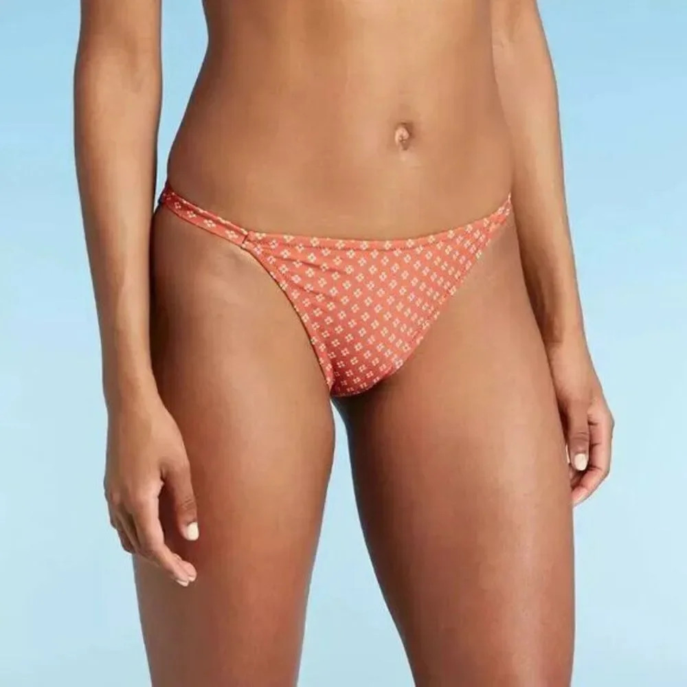Kona Sol Womens Bikini Bottom SwimWear String Large Rust Orange Floral Beach New